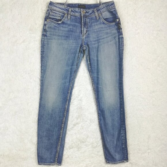 Women's blue denim light wash mid-rise elastic - Picture 1 of 8